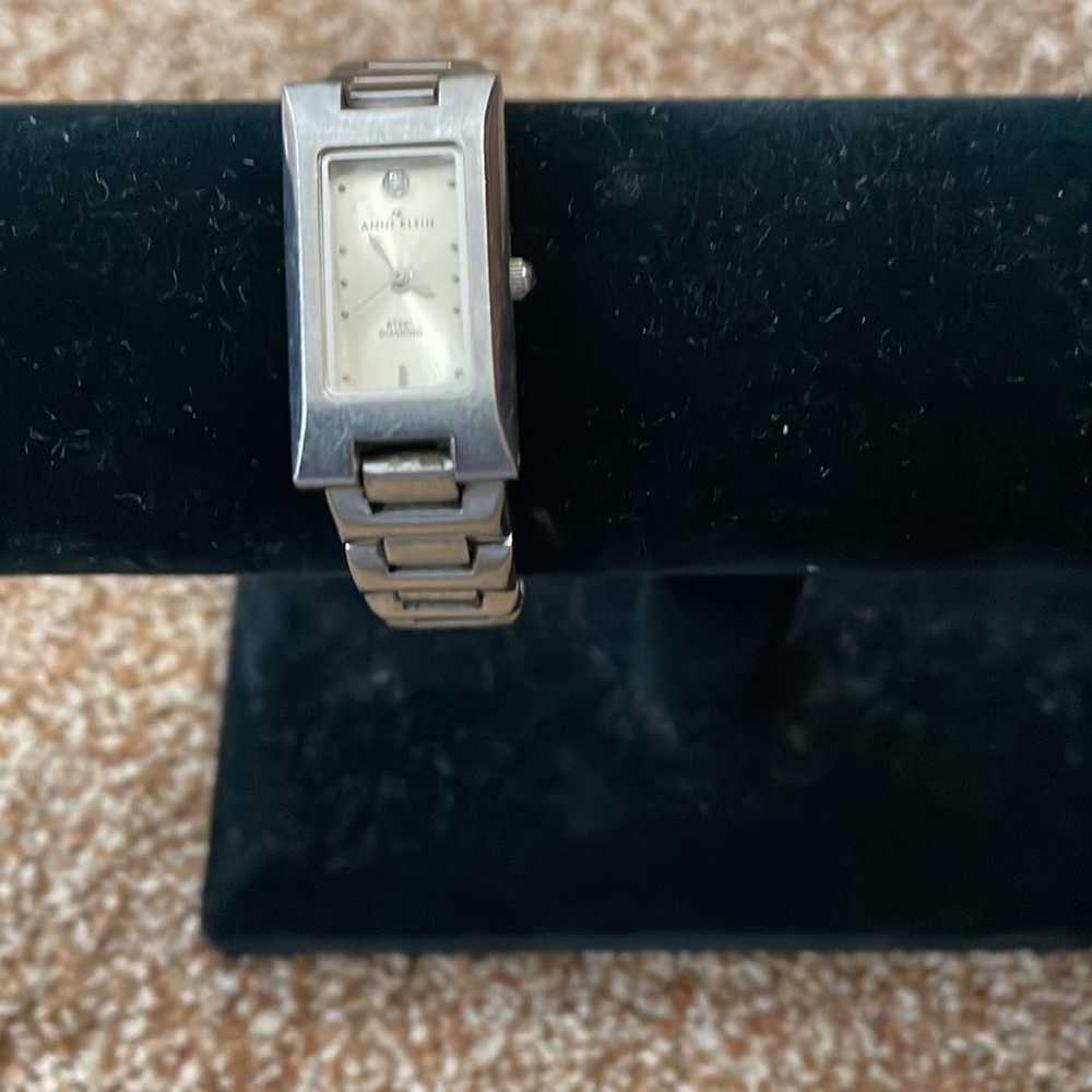 Ann Klein Steel Diamond rectangle watch
